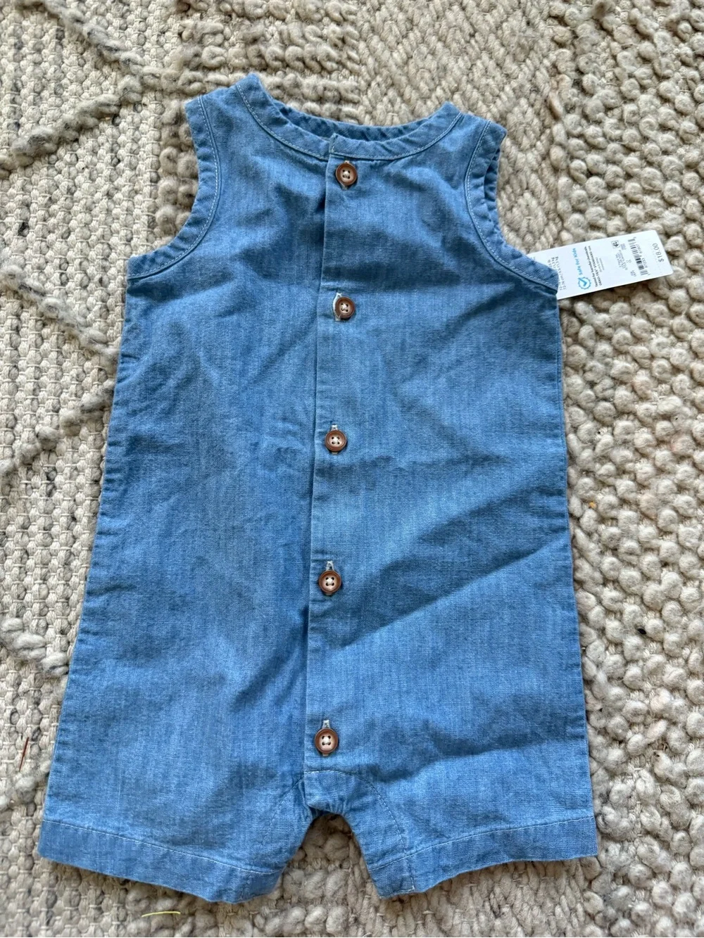 Carter's Blue Denim Button-Front Baby Romper nwt gender, neutral 12 mo